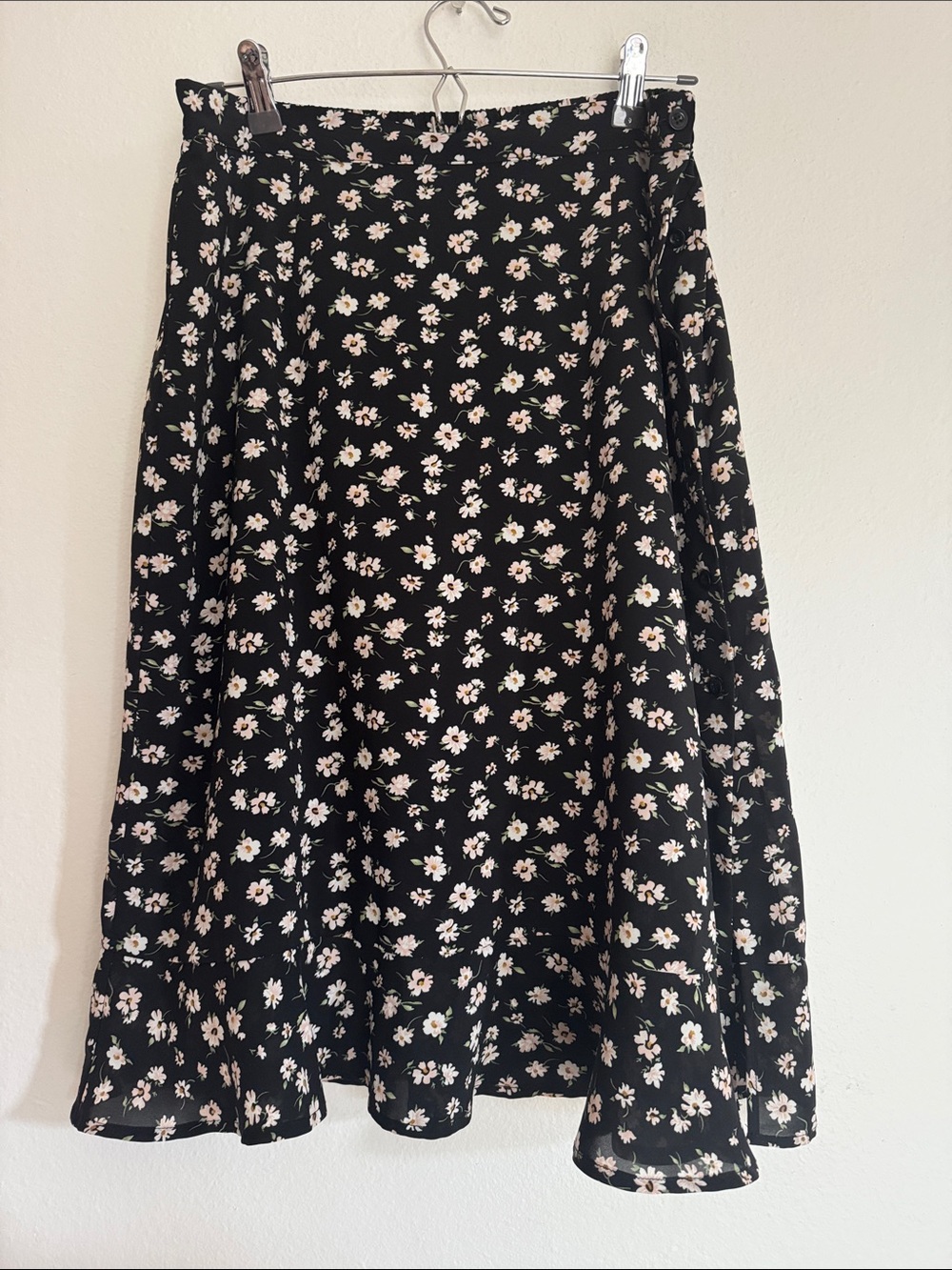 Allegra K Black Floral Circle Skirt with Pink & White Daisies